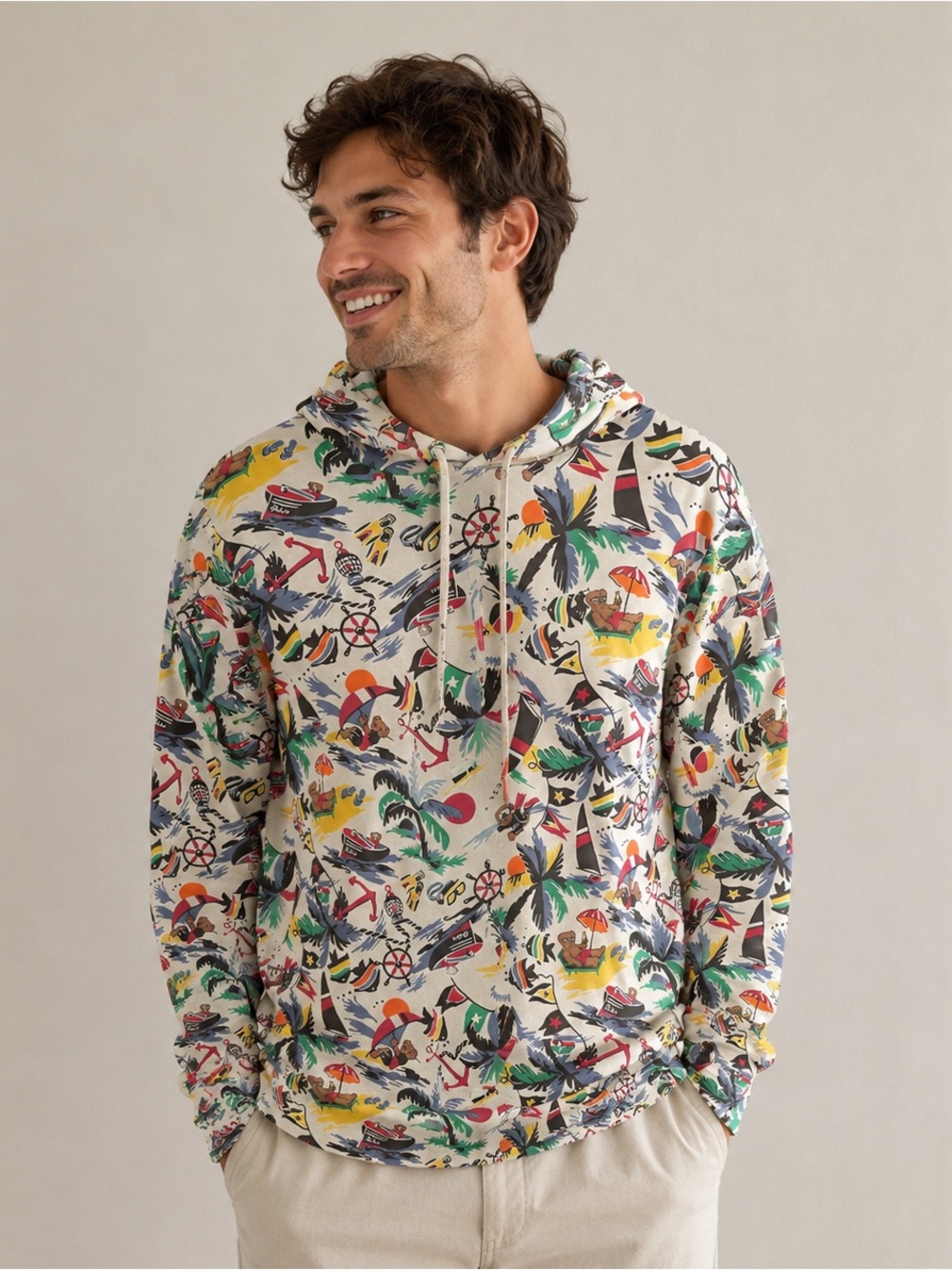 Polo Ralph Lauren Polo Bear Tropical Print Lightweight Hoodie NWT L 100% Cotton